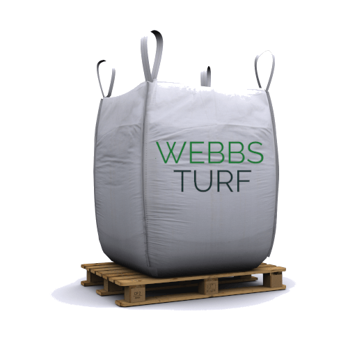 Large bulk bag containing topsoil with Webbs Turf logo on side